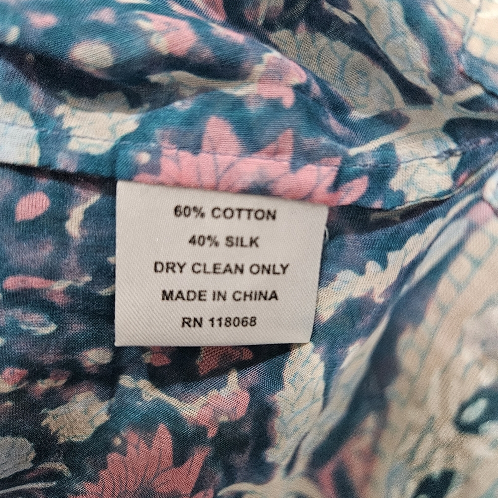 Anthropologie Cotton Silk Floral Tunic Dress Blue Pink Medium Sustainable Dainty - Picture 11 of 15